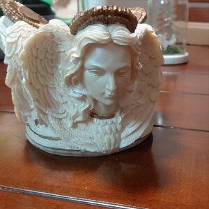 Vintage Cream Angelic Candle Holder with Gold Accents